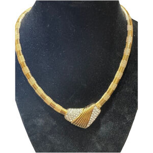Trifari Gold Tone Metal Mesh Snake Scale Choker Pendant Necklace Signed 18”
